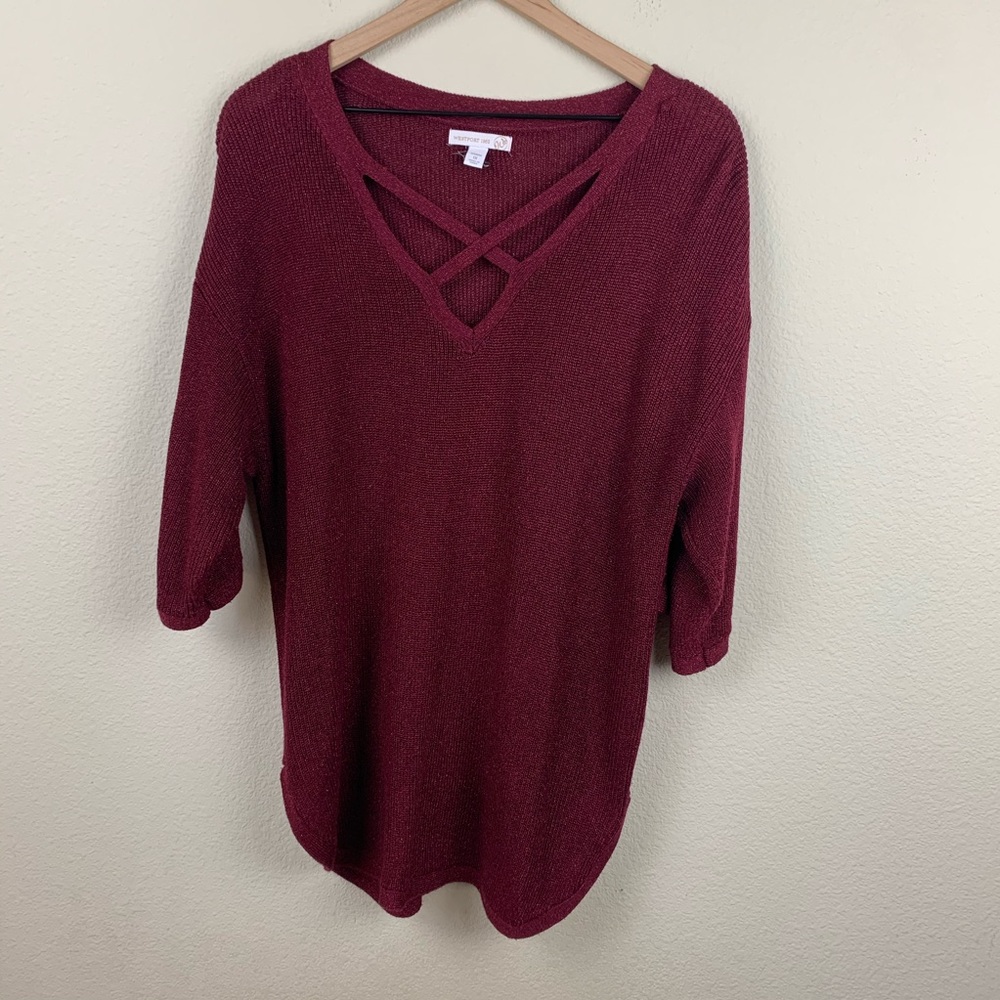 🍂Westport 1962 maroon criss cross neck sweater